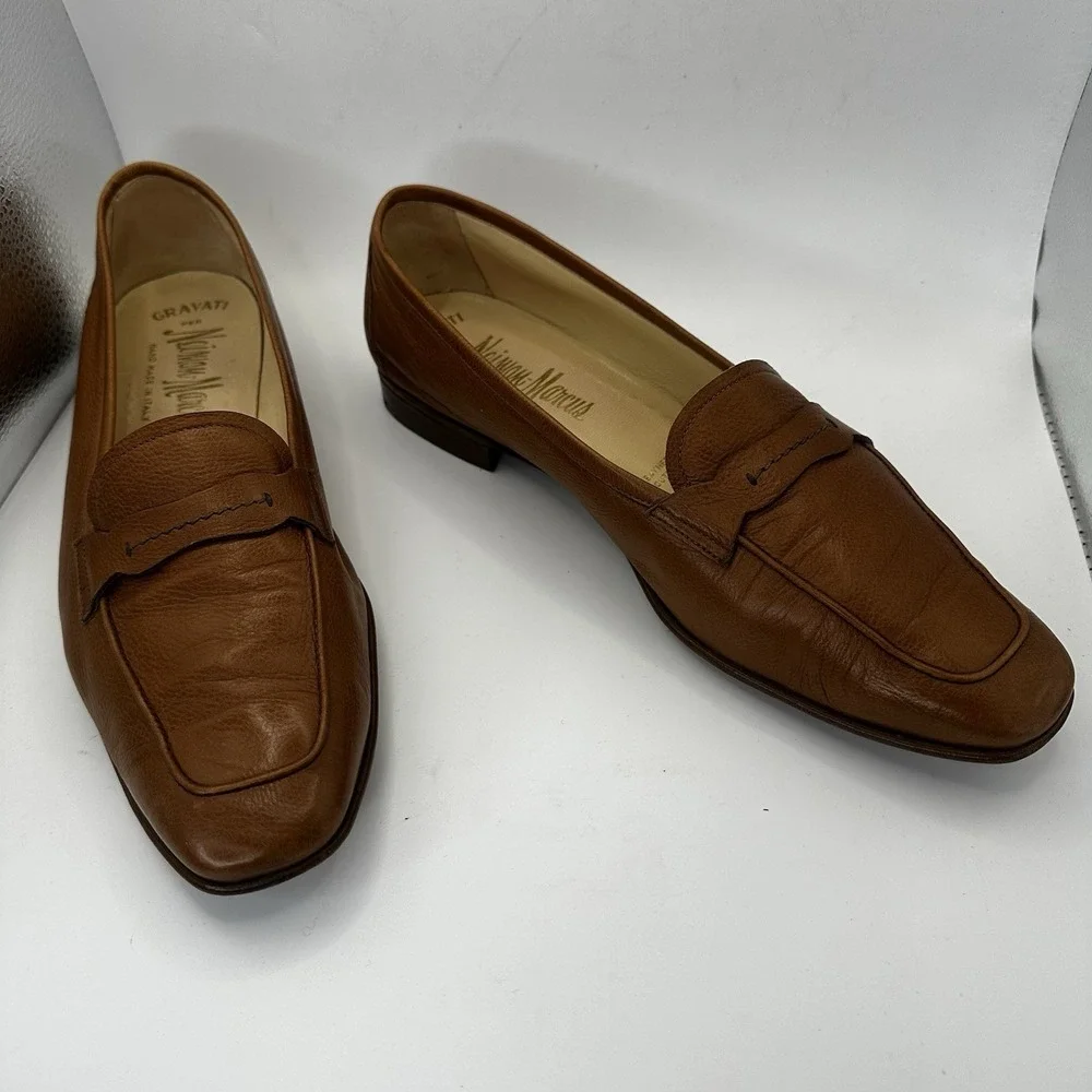 Gravati For Neiman Marcus Italian Brown Leather Penny Loafer Slip On Shoe 10.5 M